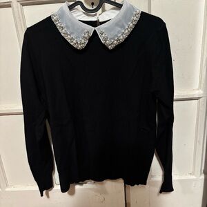 Embellished collar preppy sweater